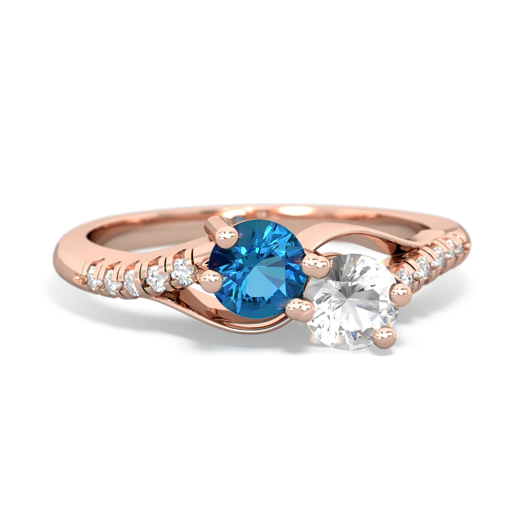 London Topaz Infinity Pave Two Stone 14K Rose Gold ring R5285