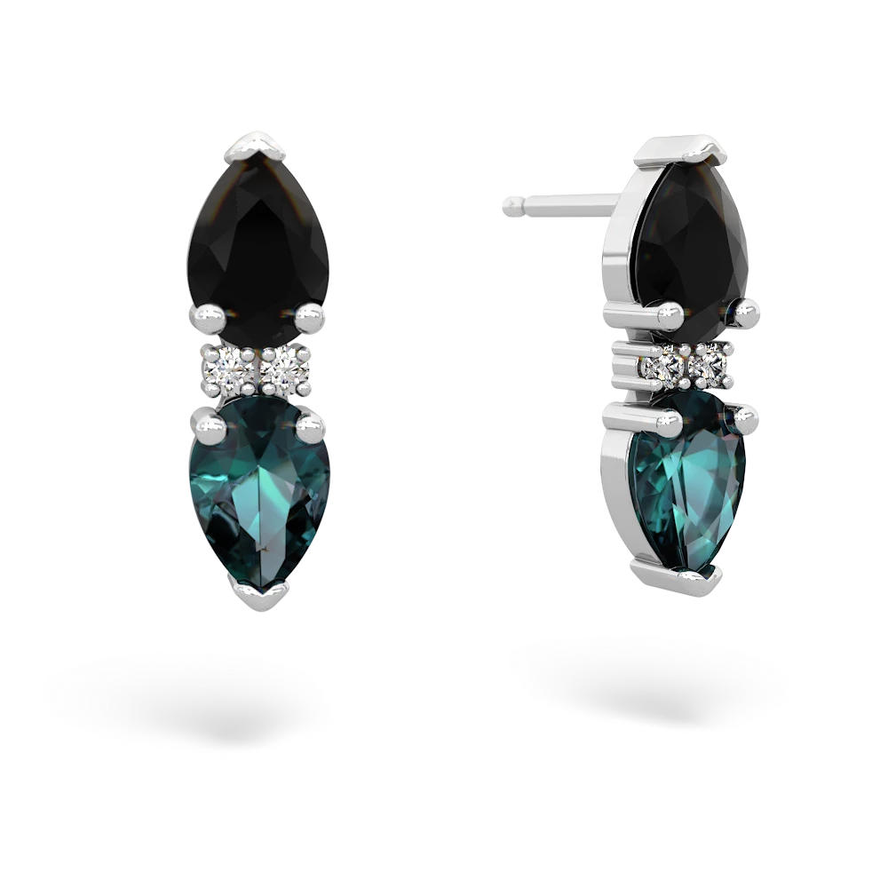 Onyx Bowtie Drop 14K White Gold earrings E0865