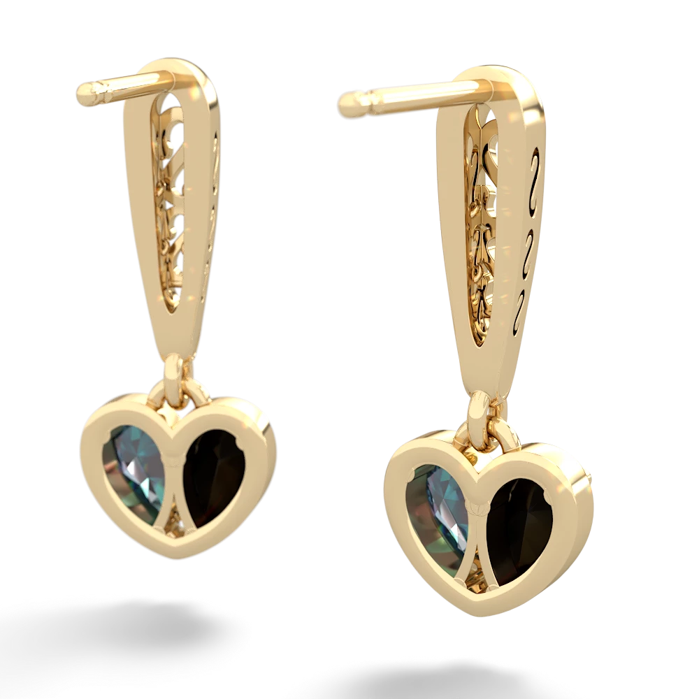 Onyx Filligree Heart 14K Yellow Gold earrings E5070