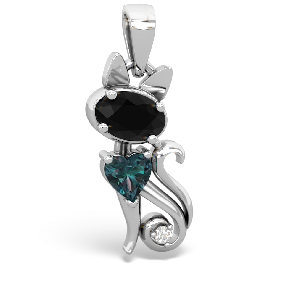 Onyx Kitten 14K White Gold pendant P5780