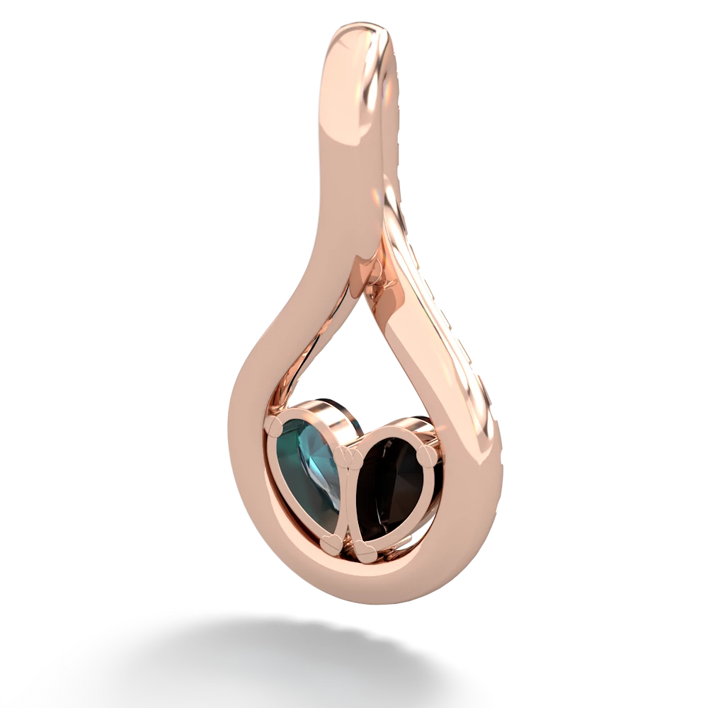 Onyx Pave Twist 'One Heart' 14K Rose Gold pendant P5360