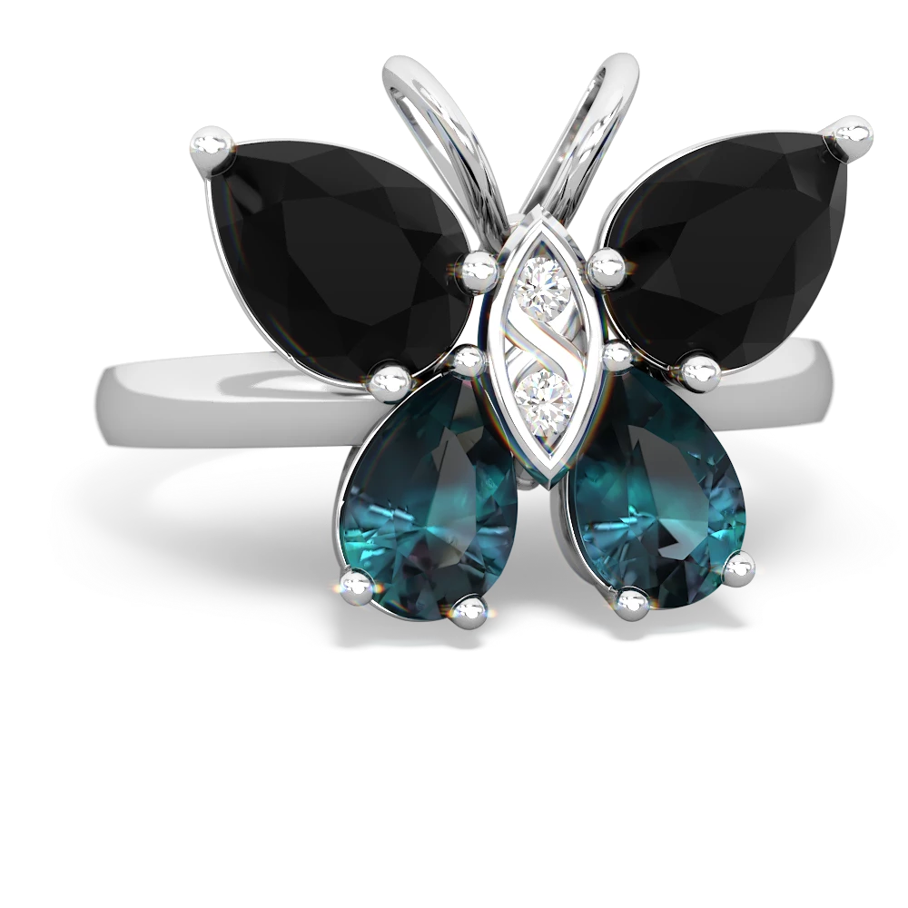 Onyx Butterfly 14K White Gold ring R2215