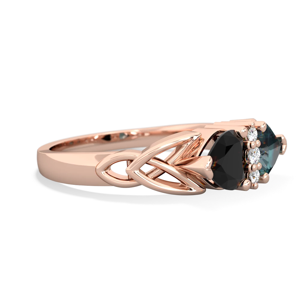 Onyx Celtic Knot Double Heart 14K Rose Gold ring R5040