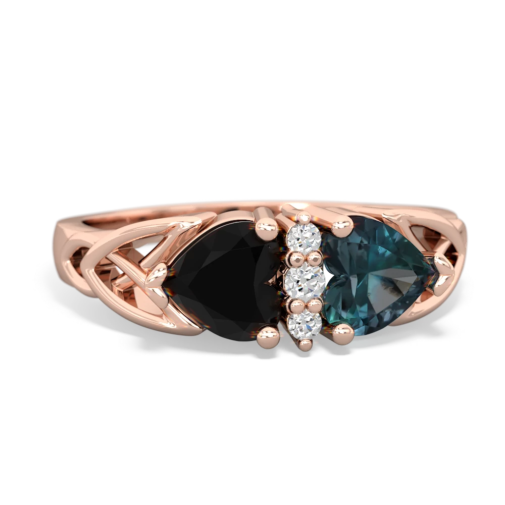 Onyx Celtic Knot Double Heart 14K Rose Gold ring R5040