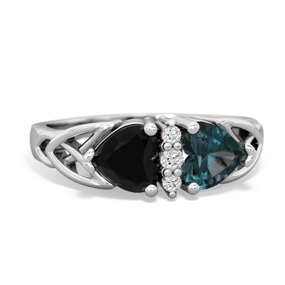 Onyx Celtic Knot Double Heart 14K White Gold ring R5040