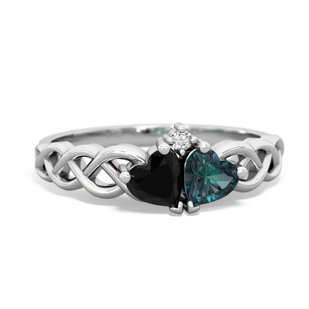 Onyx Heart To Heart Braid 14K White Gold ring R5870