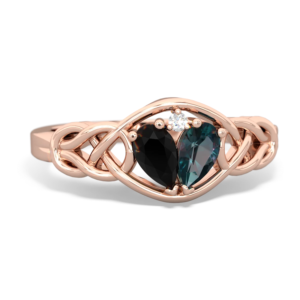 Onyx Celtic Love Knot 14K Rose Gold ring R5420