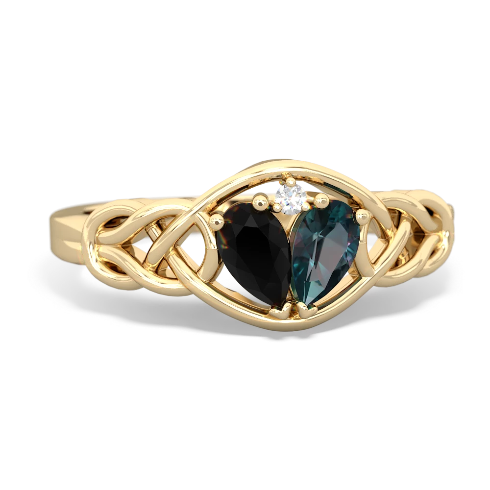 Onyx Celtic Love Knot 14K Yellow Gold ring R5420