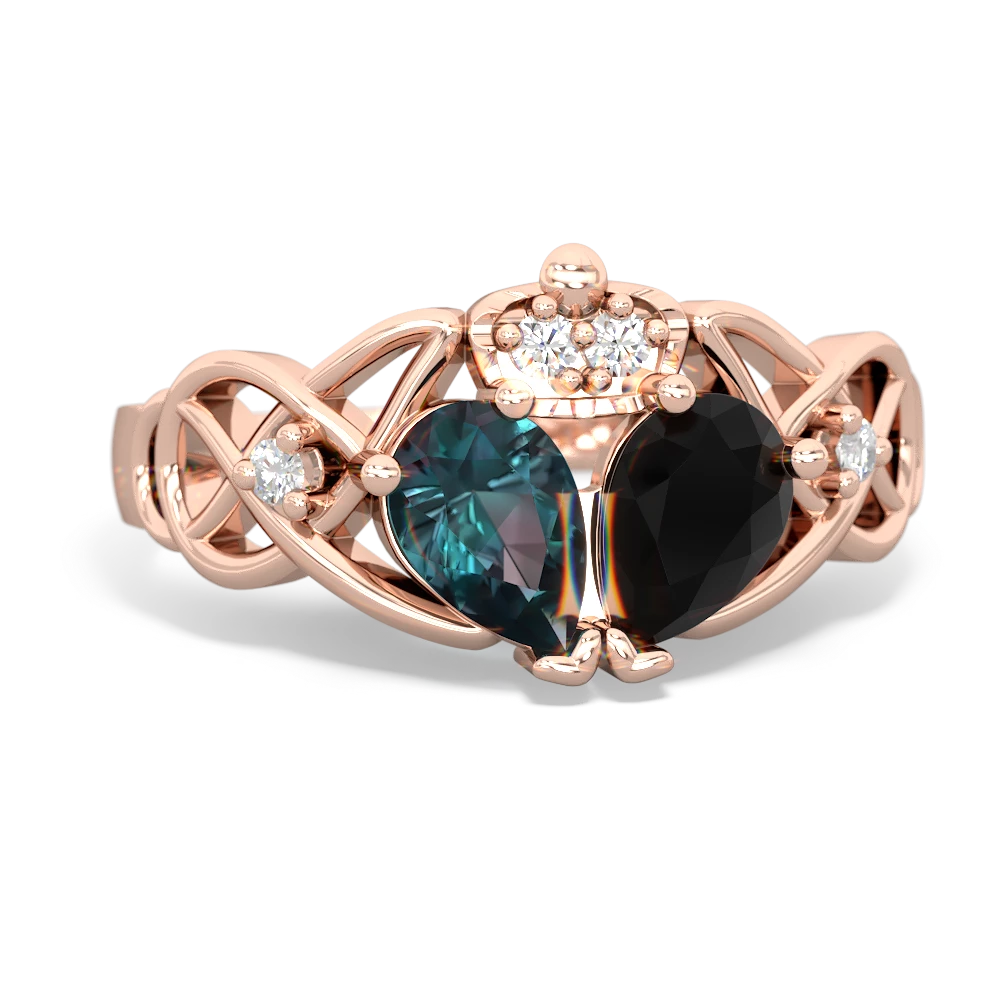 Onyx 'One Heart' Celtic Knot Claddagh 14K Rose Gold ring R5322