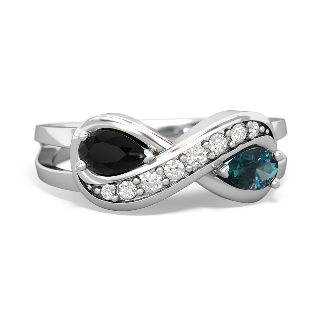 Onyx Diamond Infinity 14K White Gold ring R5390