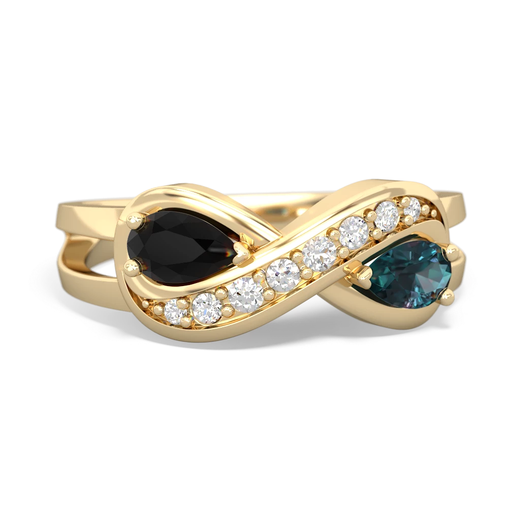 Onyx Diamond Infinity 14K Yellow Gold ring R5390