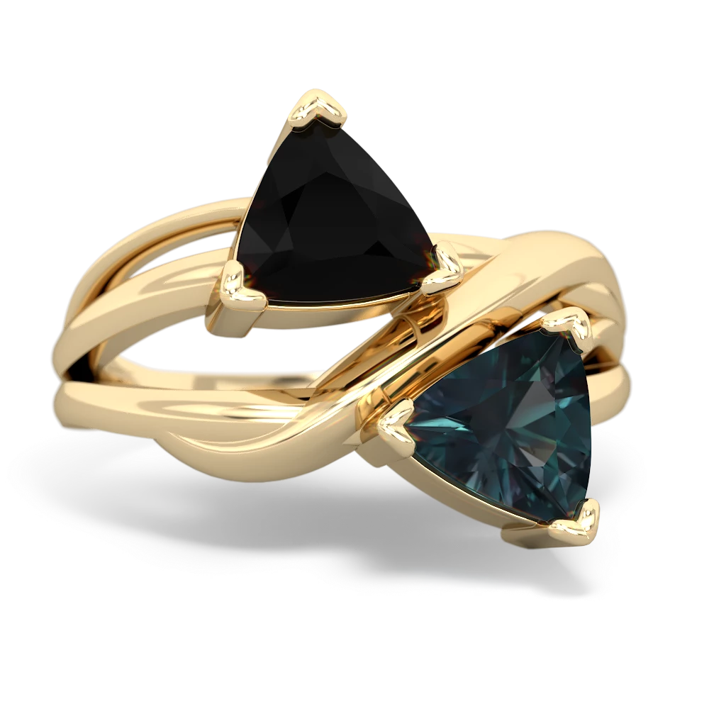 Onyx Split Band Swirl 14K Yellow Gold ring R2341