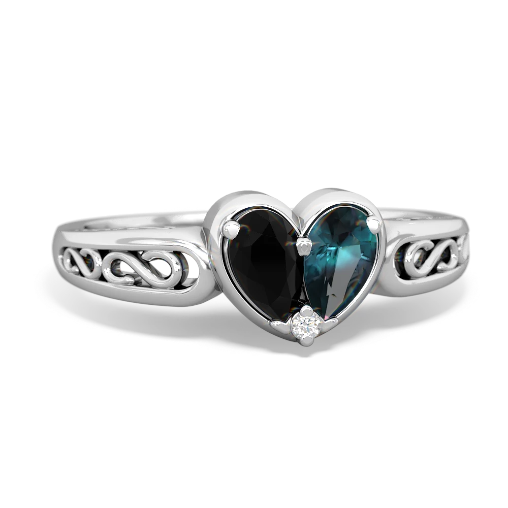 Onyx Filligree 'One Heart' 14K White Gold ring R5070