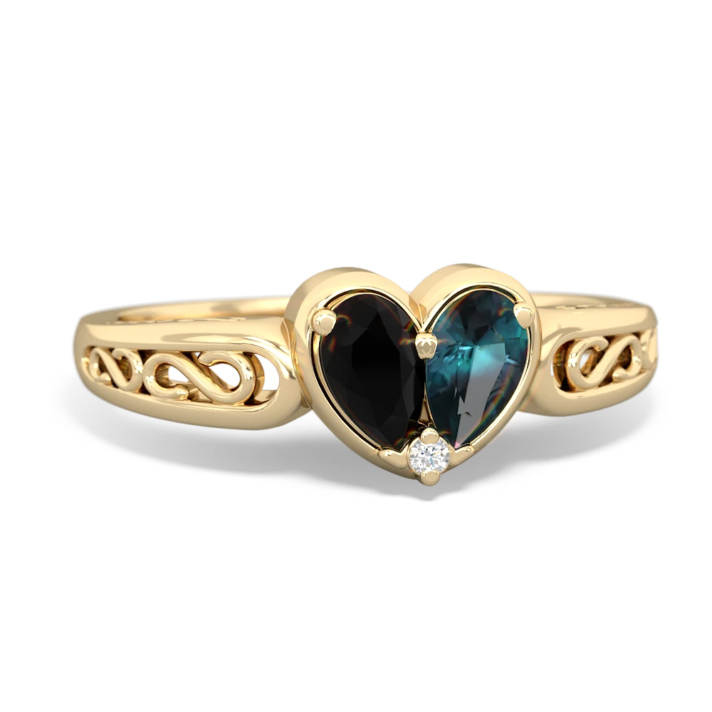 Onyx Filligree 'One Heart' 14K Yellow Gold ring R5070