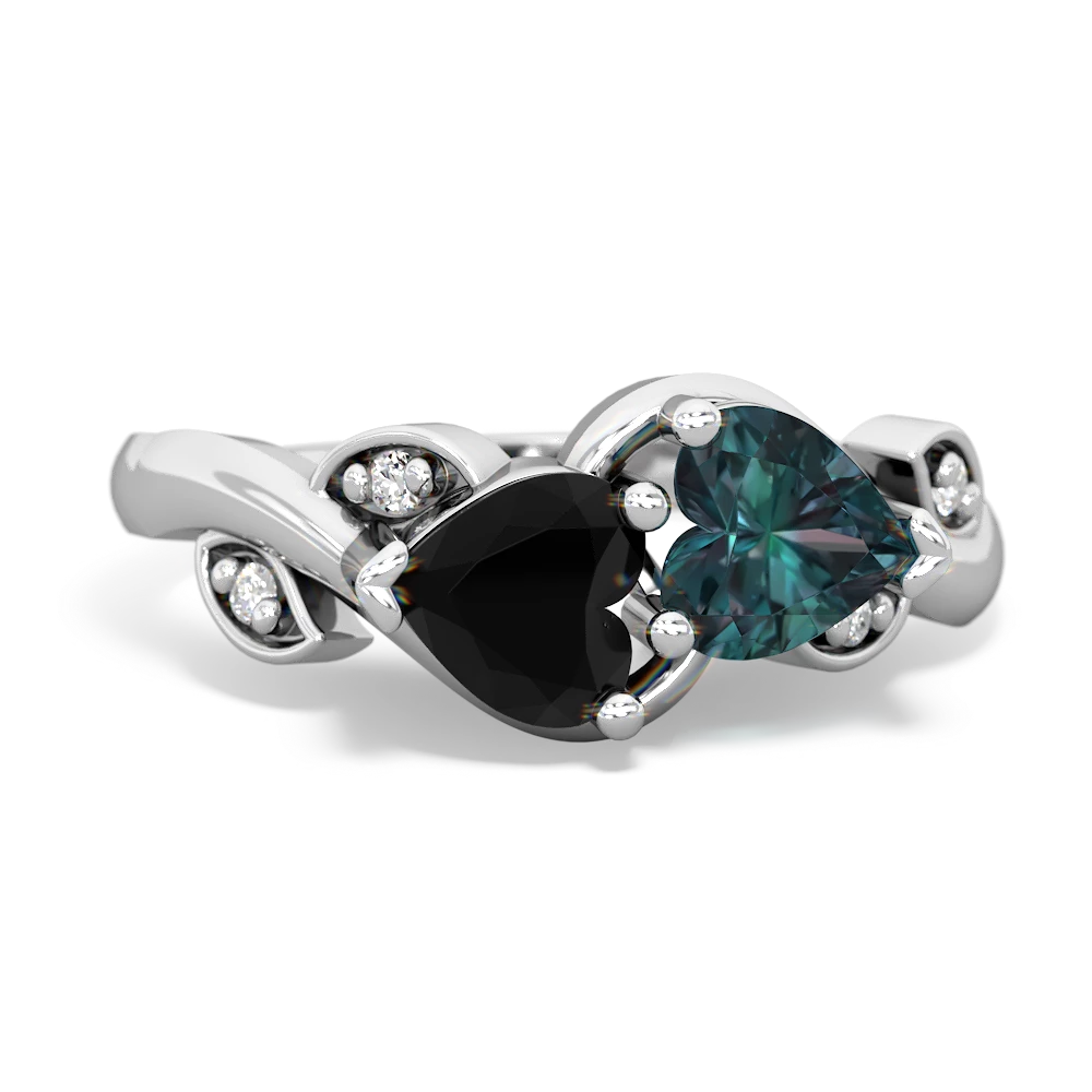 Onyx Floral Elegance 14K White Gold ring R5790