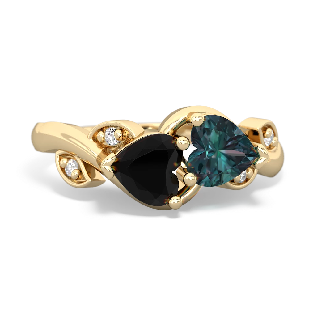 Onyx Floral Elegance 14K Yellow Gold ring R5790