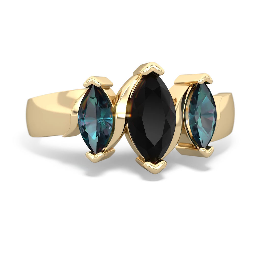 Onyx Three Peeks 14K Yellow Gold ring R2433