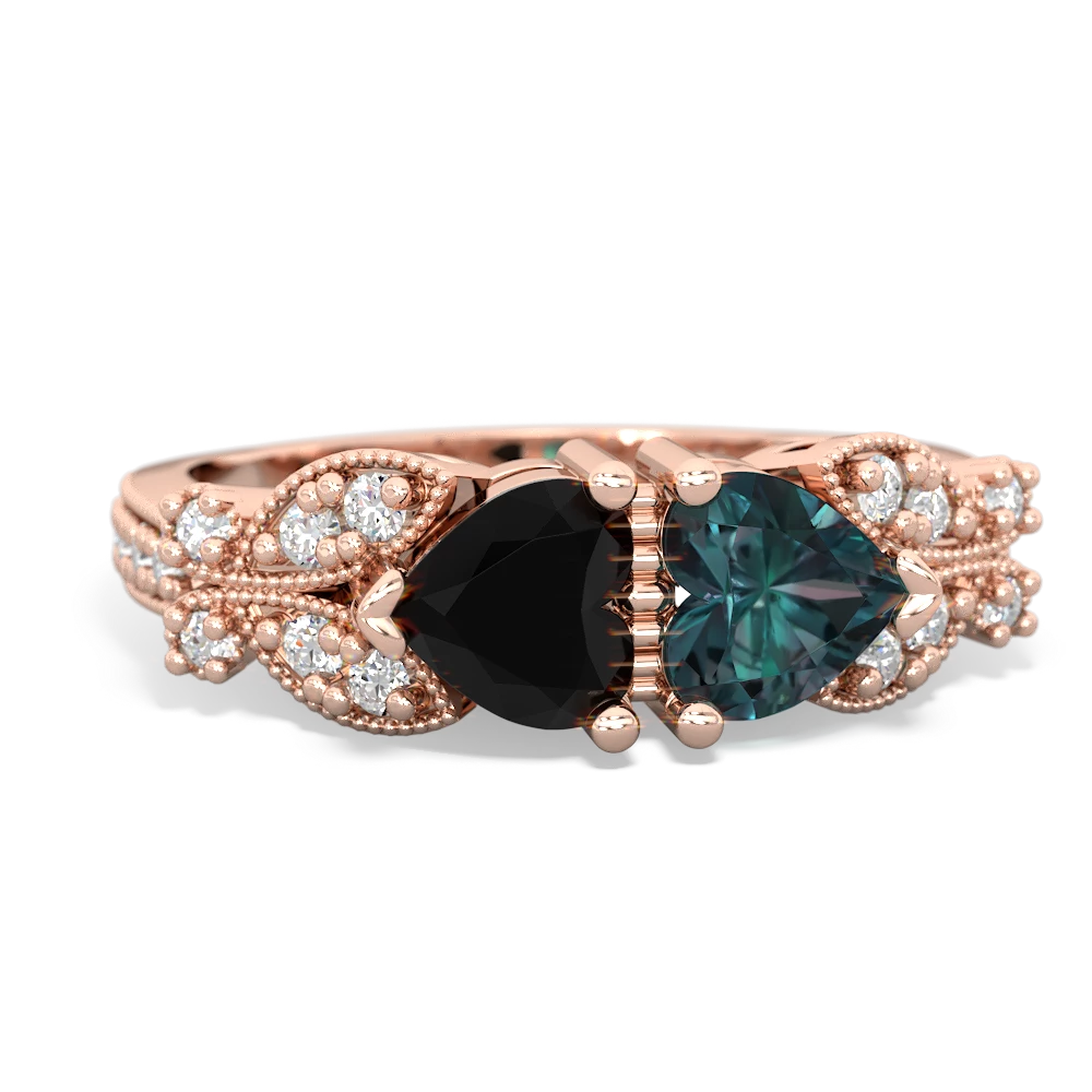 Onyx Diamond Butterflies 14K Rose Gold ring R5601