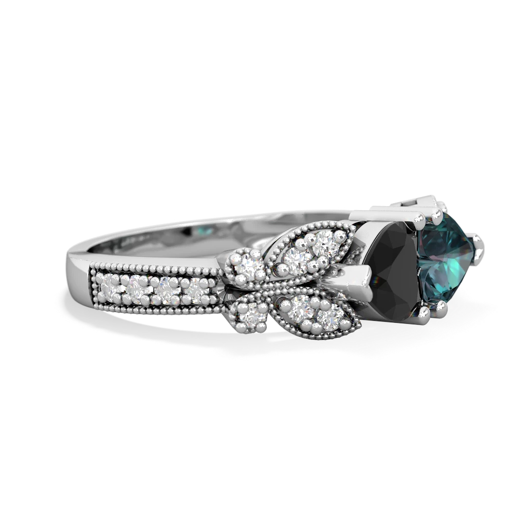 Onyx Diamond Butterflies 14K White Gold ring R5601