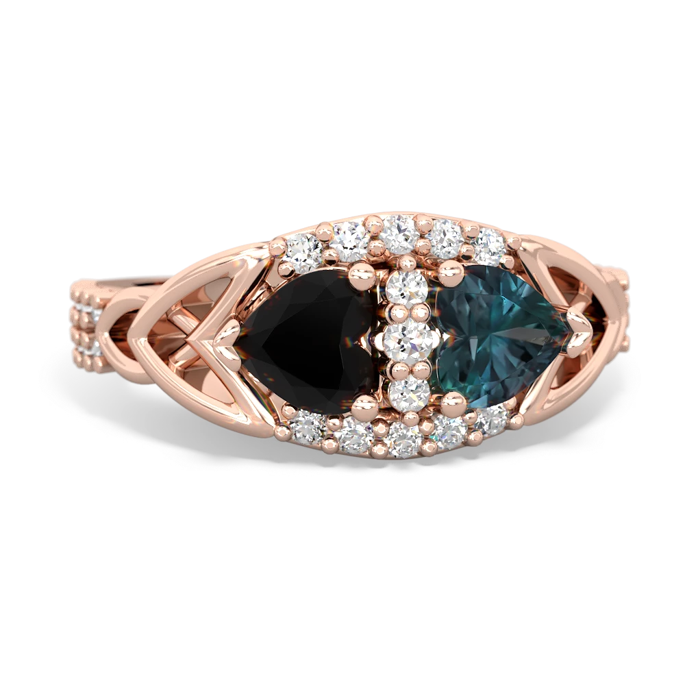 Onyx Sparkling Celtic Knot 14K Rose Gold ring R2645