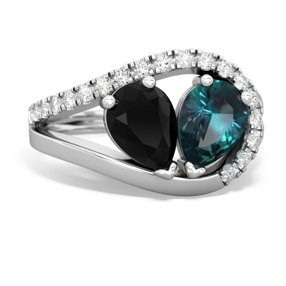 Onyx Nestled Heart Keepsake 14K White Gold ring R5650