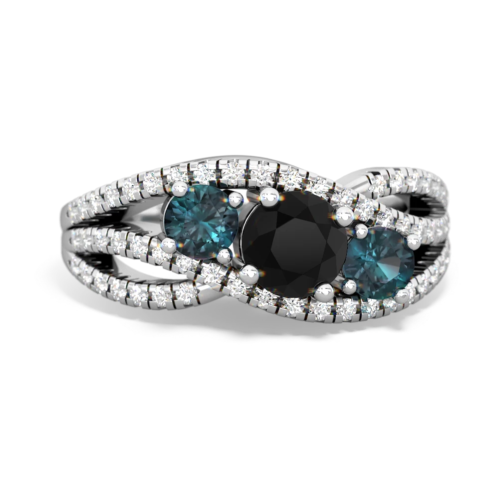 Onyx Three Stone Aurora 14K White Gold ring R3080