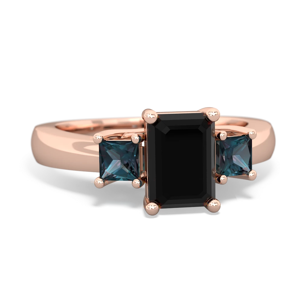 Onyx Three Stone Emerald-Cut Trellis 14K Rose Gold ring R4021