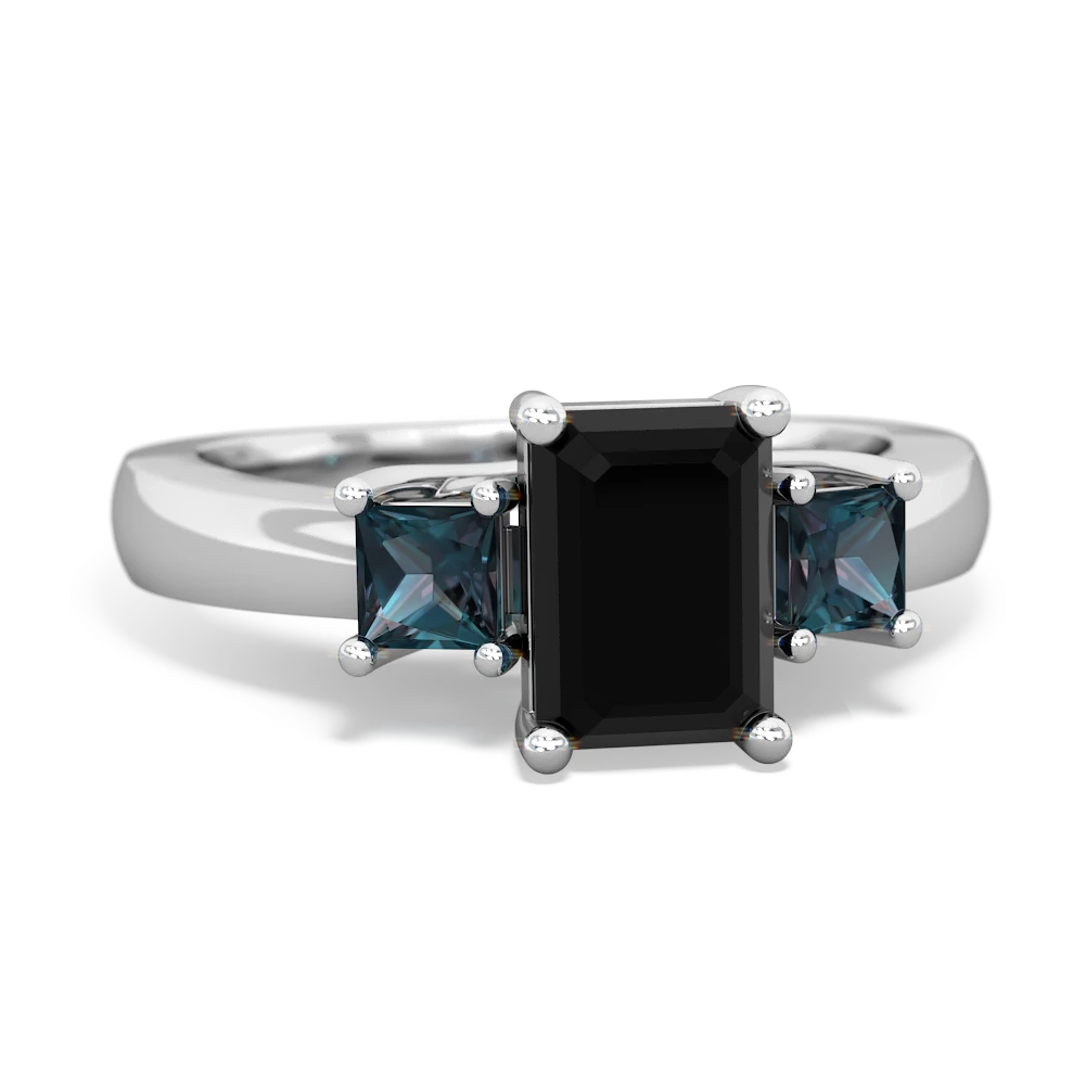 Onyx Three Stone Emerald-Cut Trellis 14K White Gold ring R4021