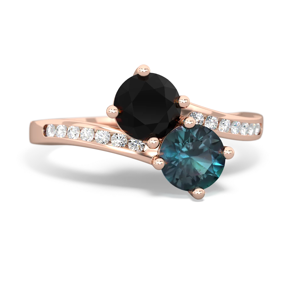 Onyx Channel Set Two Stone 14K Rose Gold ring R5303