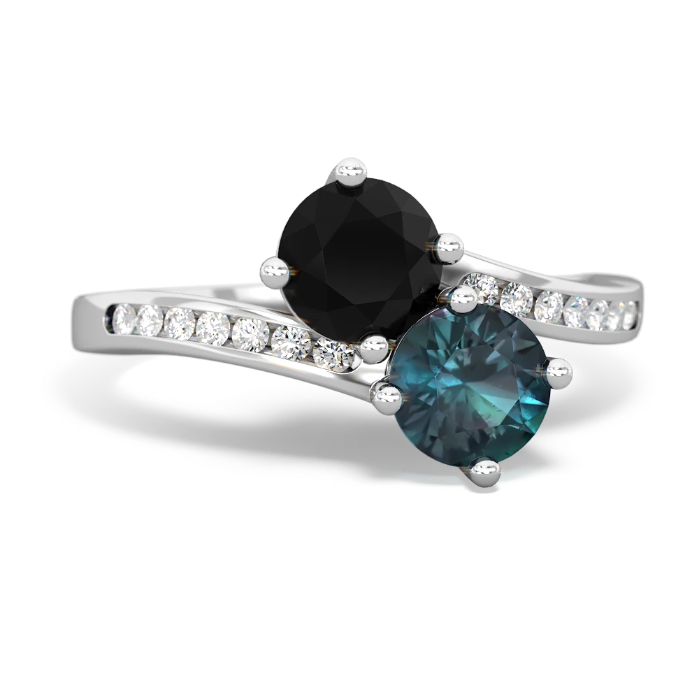 Onyx Channel Set Two Stone 14K White Gold ring R5303