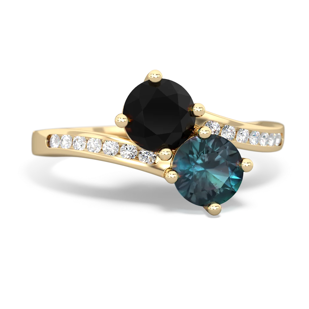 Onyx Channel Set Two Stone 14K Yellow Gold ring R5303