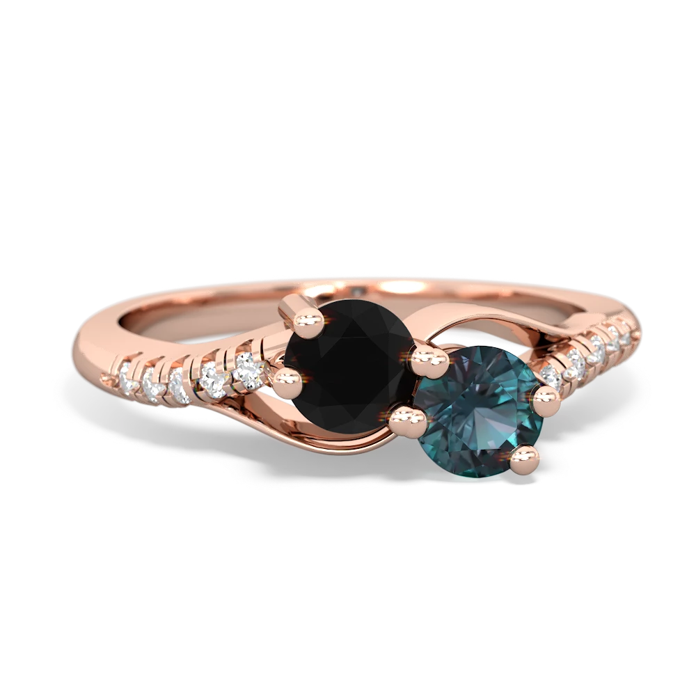 Onyx Infinity Pave Two Stone 14K Rose Gold ring R5285