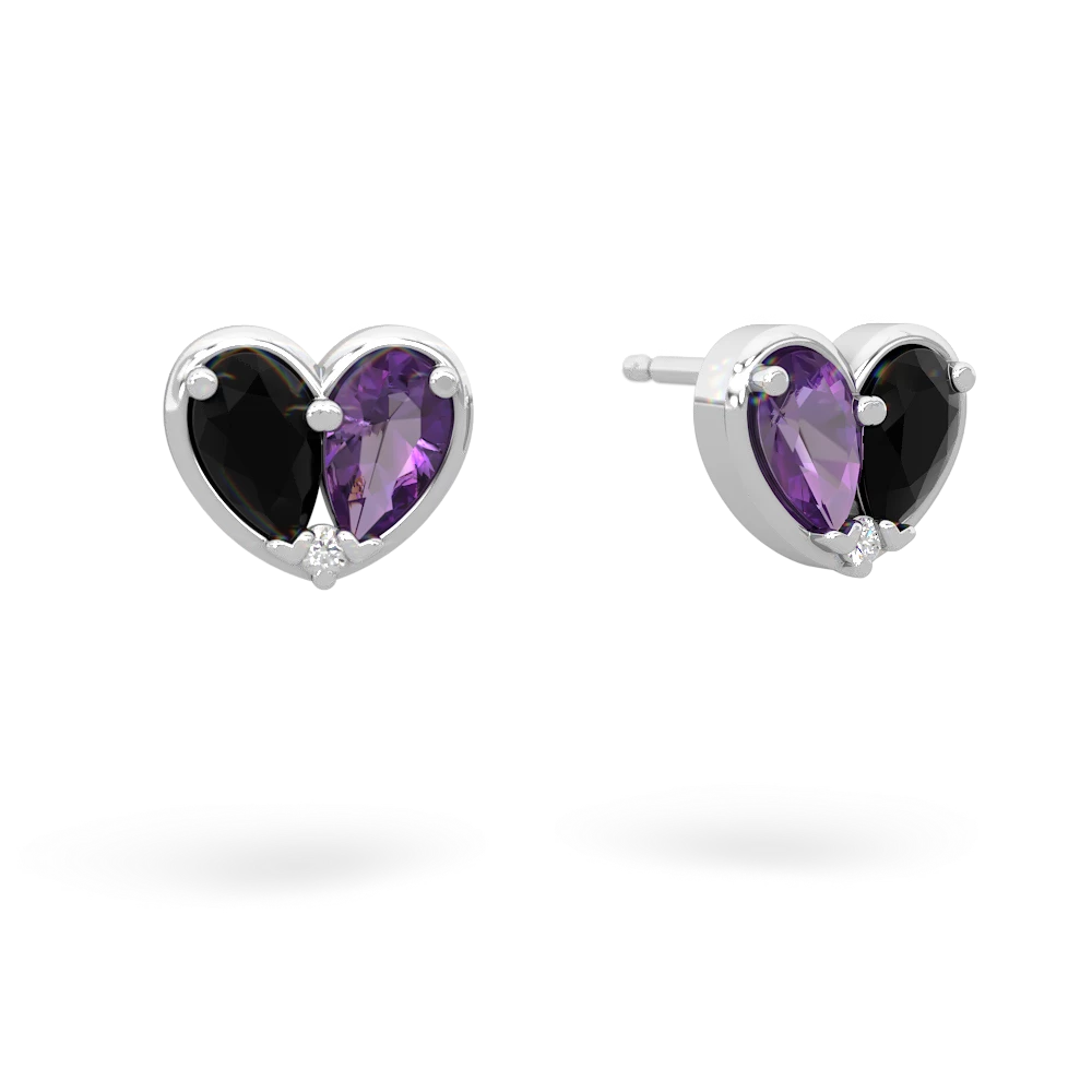 Onyx 'Our Heart' 14K White Gold earrings E5072