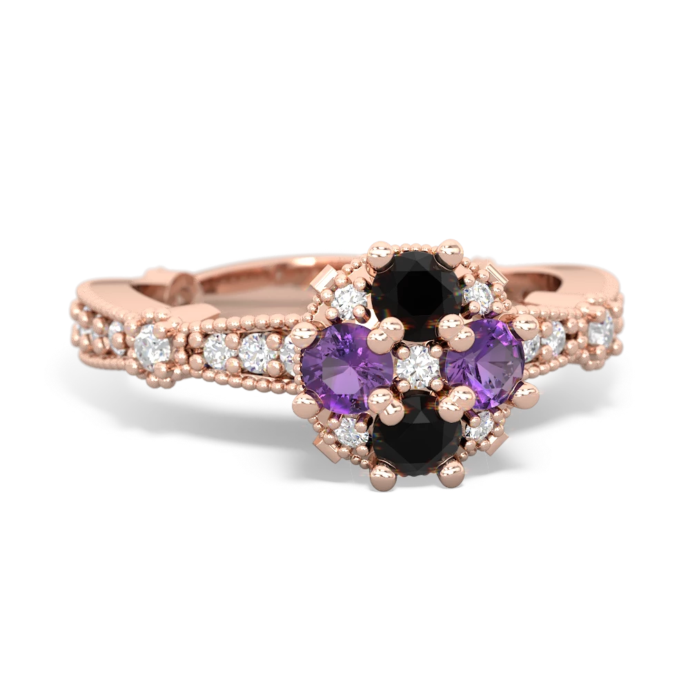 Onyx Sparkling Tiara Cluster 14K Rose Gold ring R26293RD