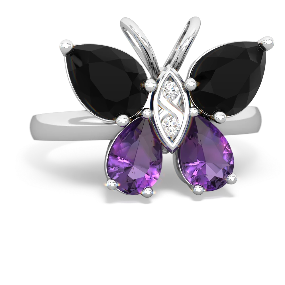 Onyx Butterfly 14K White Gold ring R2215