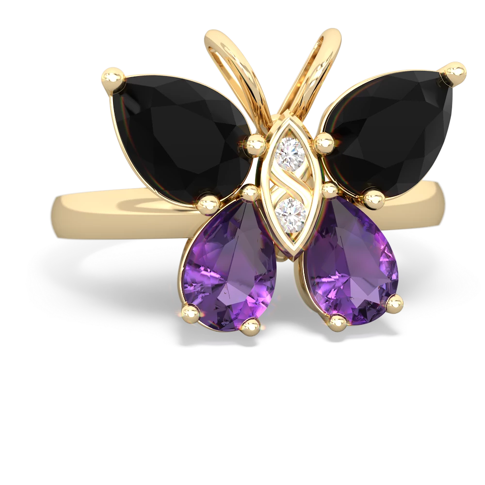 Onyx Butterfly 14K Yellow Gold ring R2215