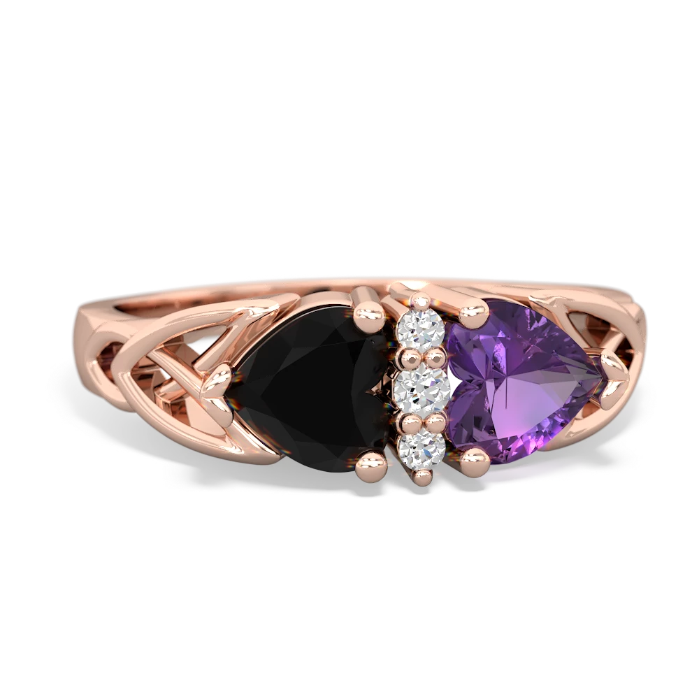 Onyx Celtic Knot Double Heart 14K Rose Gold ring R5040