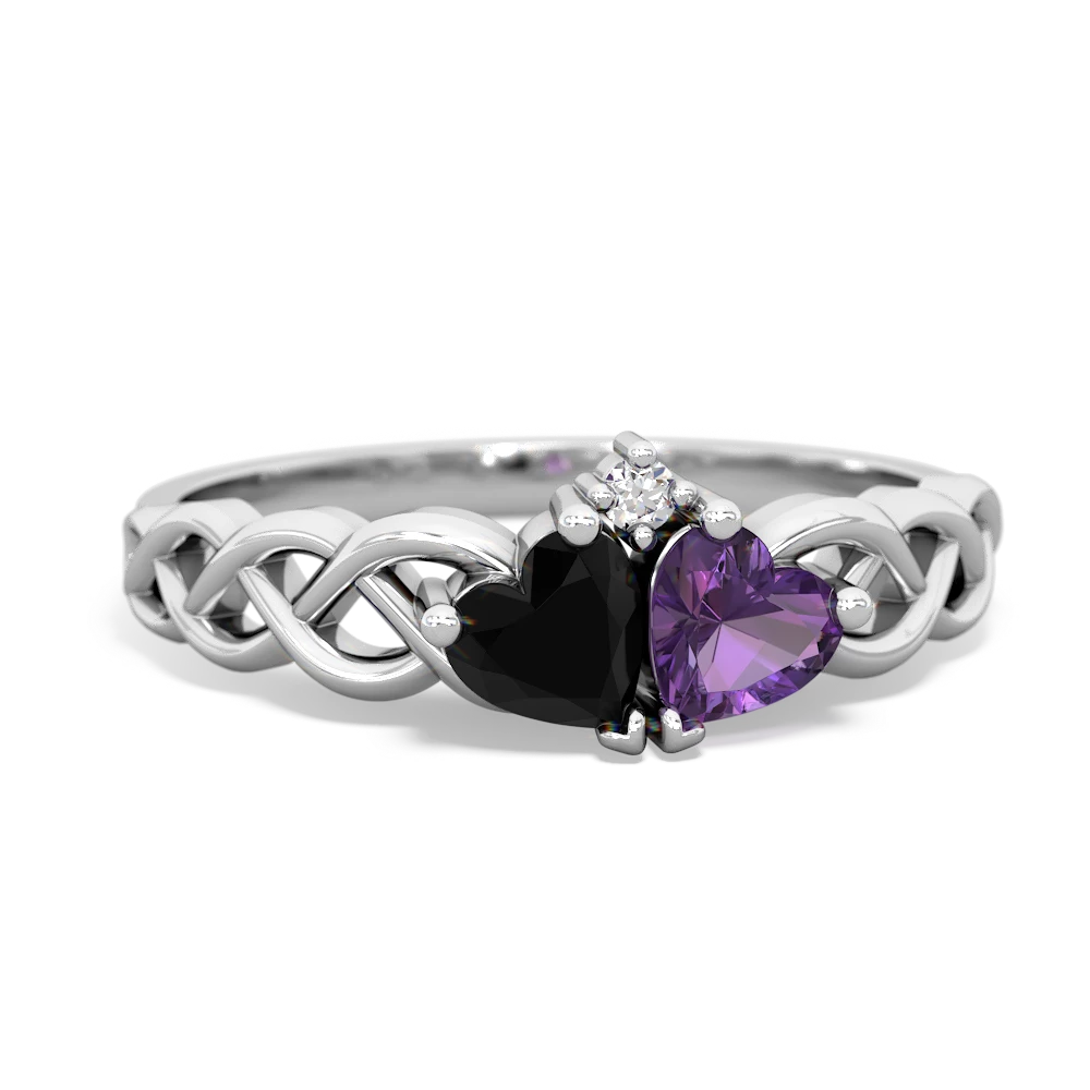 Onyx Heart To Heart Braid 14K White Gold ring R5870