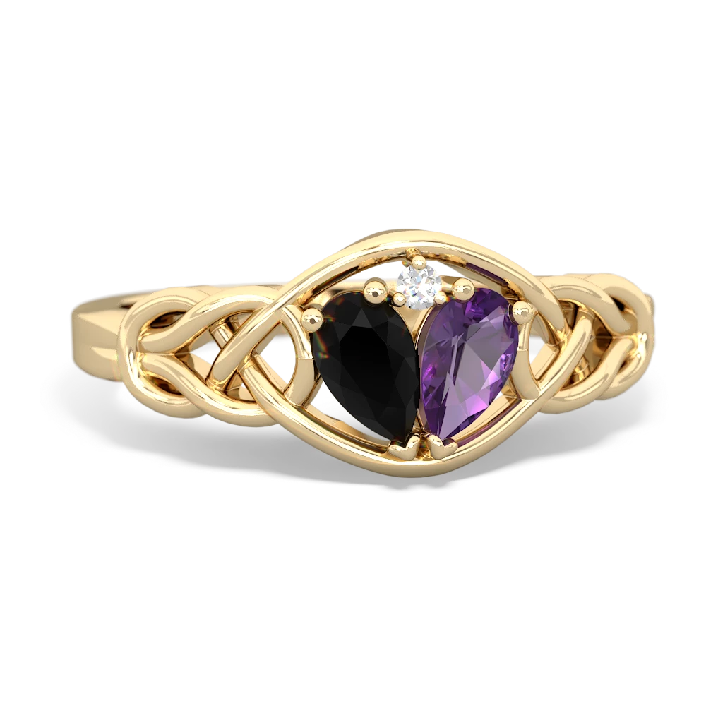 Onyx Celtic Love Knot 14K Yellow Gold ring R5420