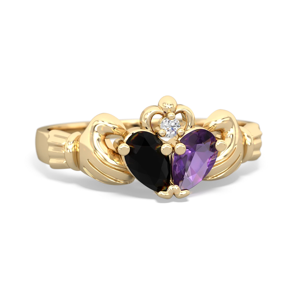 Onyx 'Our Heart' Claddagh 14K Yellow Gold ring R2388