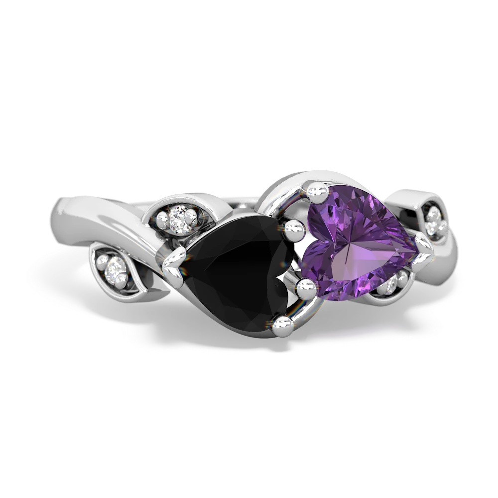 Onyx Floral Elegance 14K White Gold ring R5790