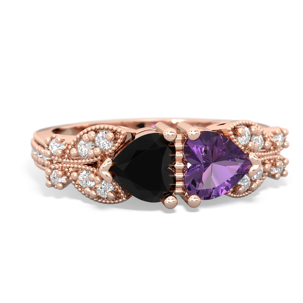 Onyx Diamond Butterflies 14K Rose Gold ring R5601