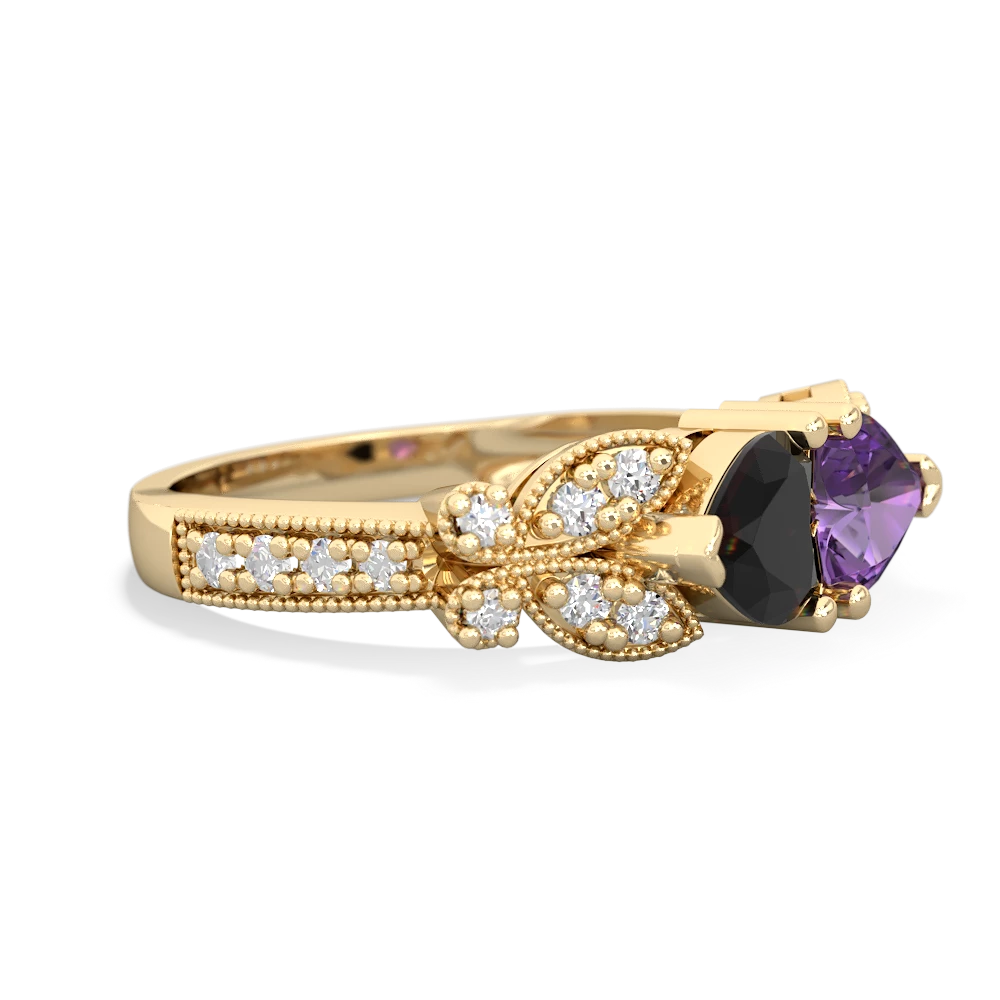 Onyx Diamond Butterflies 14K Yellow Gold ring R5601