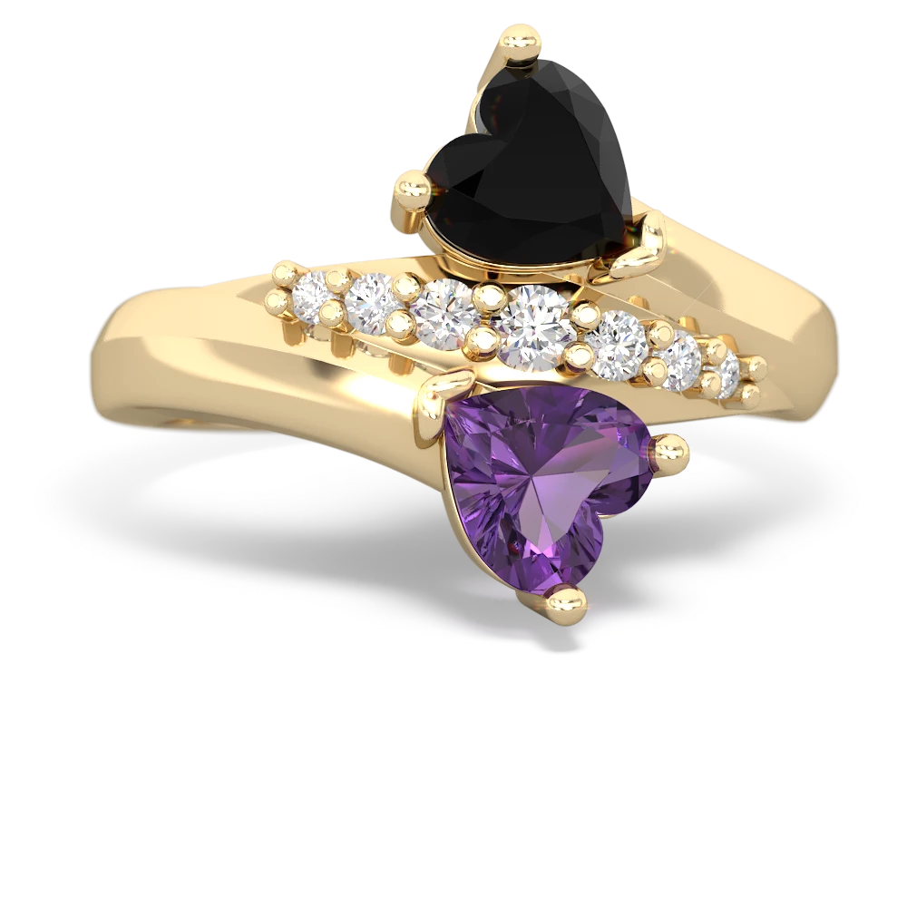 Onyx Heart To Heart 14K Yellow Gold ring R2064