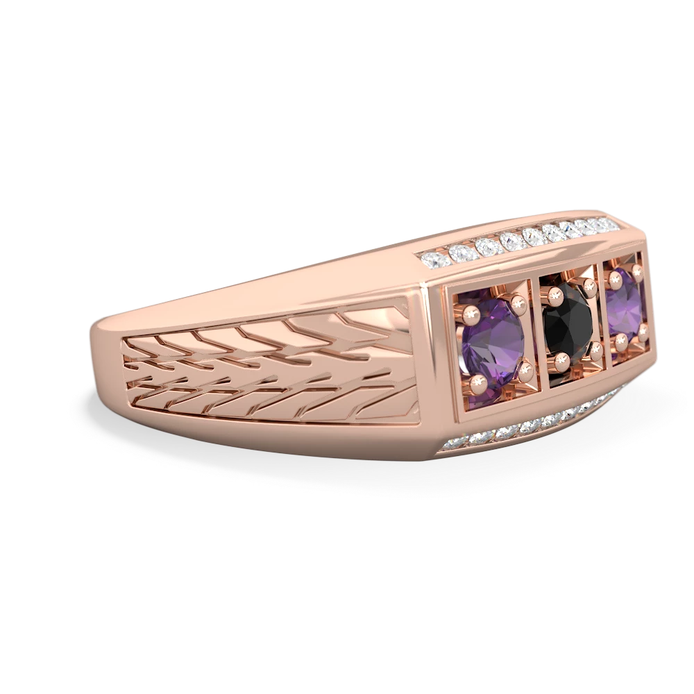 Onyx Three Stone Tire Tread Men's 14K Rose Gold ring R0520