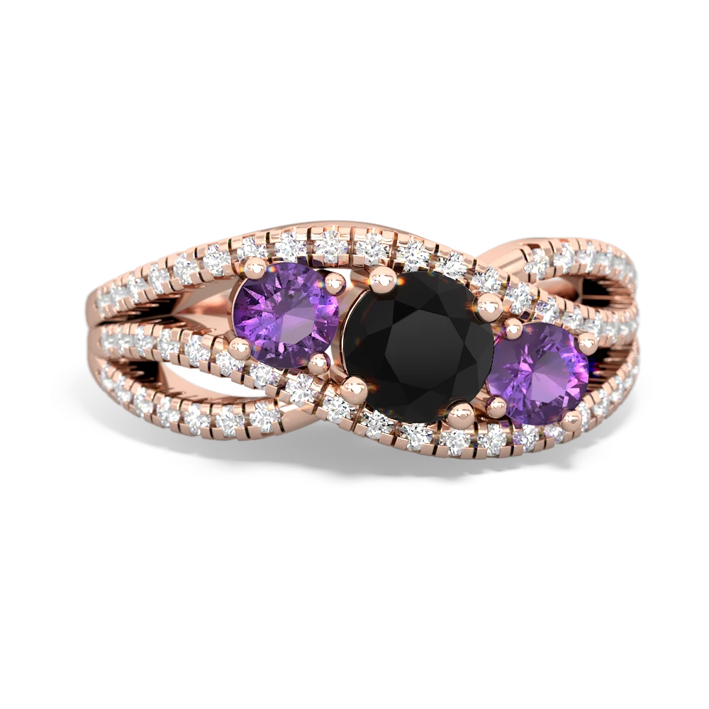Black Onyx Amethyst London Topaz Three Stone Aurora ring 14K