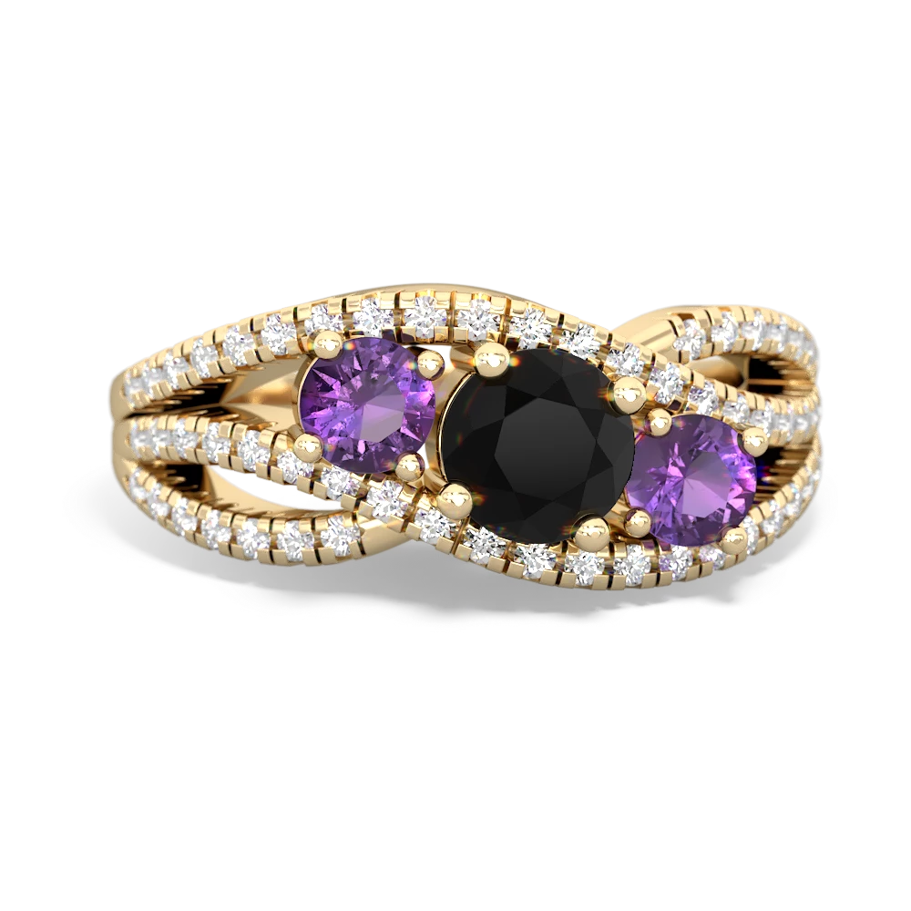 Onyx Three Stone Aurora 14K Yellow Gold ring R3080