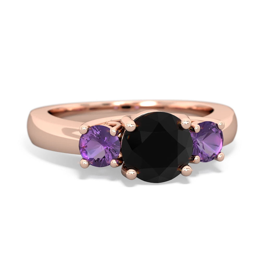 Onyx Three Stone Round Trellis 14K Rose Gold ring R4018