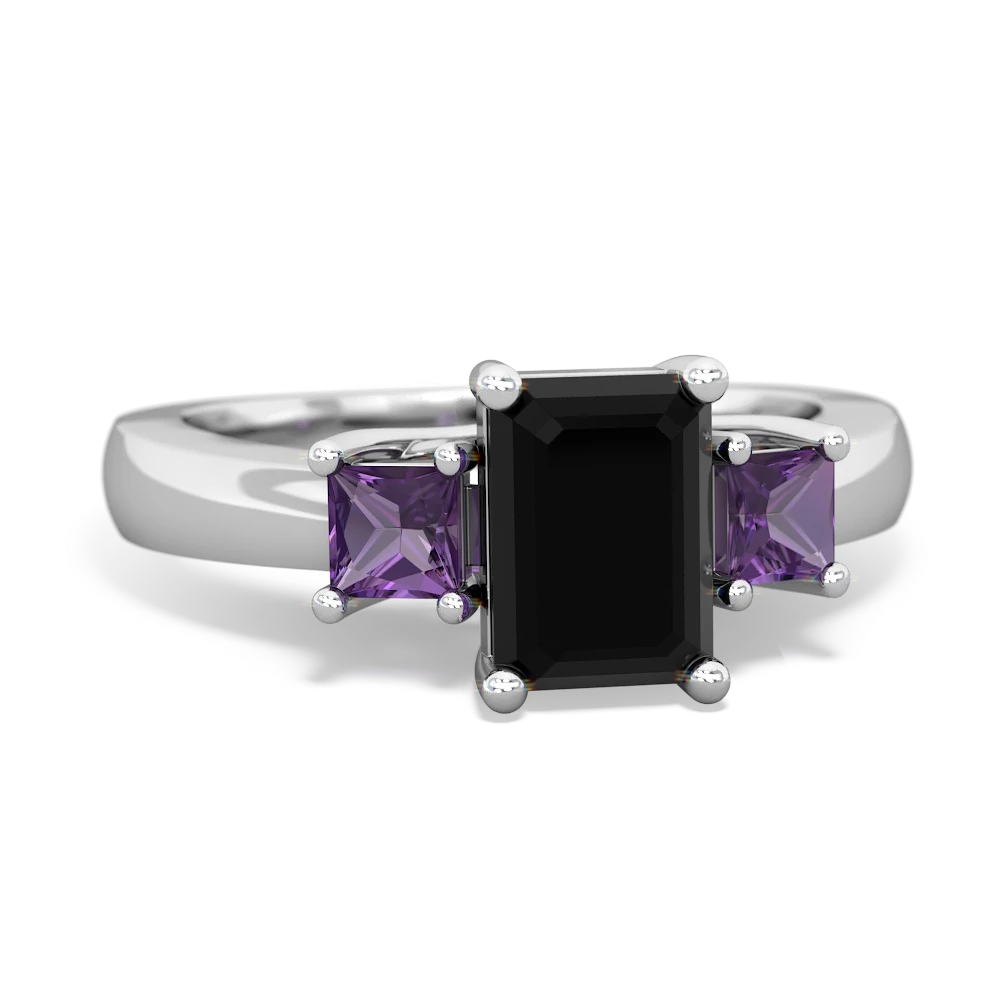 Onyx Three Stone Emerald-Cut Trellis 14K White Gold ring R4021