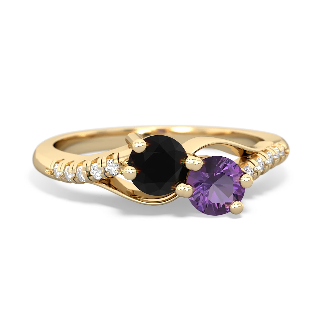 Onyx Infinity Pave Two Stone 14K Yellow Gold ring R5285